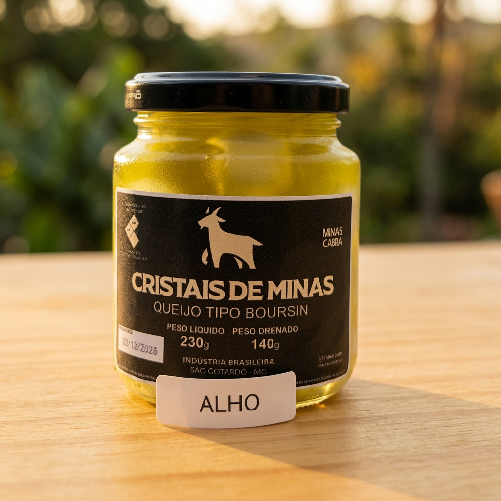 QUEIJO DE CABRA CRISTAIS DE MINAS ALHO POTE 140G