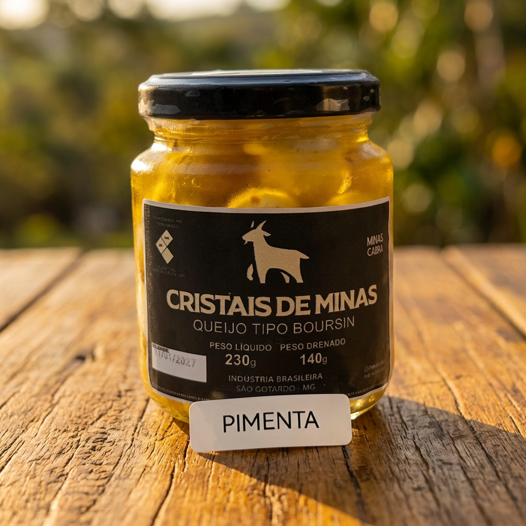 QUEIJO DE CABRA CRISTAIS DE MINAS PIMENTA POTE 140G
